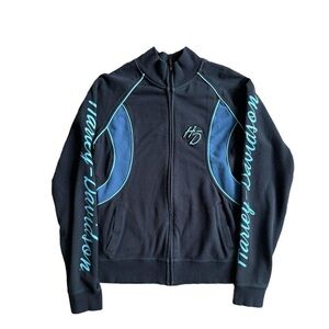 Y2K Harley Davidson Black Blue Full Zip Sweatshirt